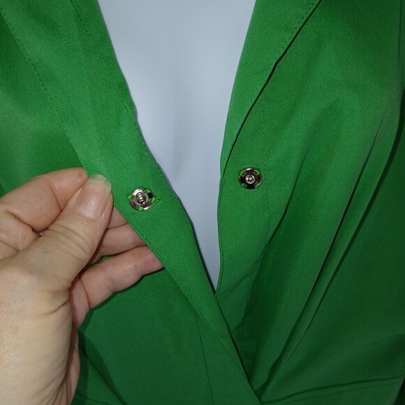 Women's Green Collared Shirt Dress Long Sleeve Midi Pleated Dress By UOOZEE - Picture 6 of 16